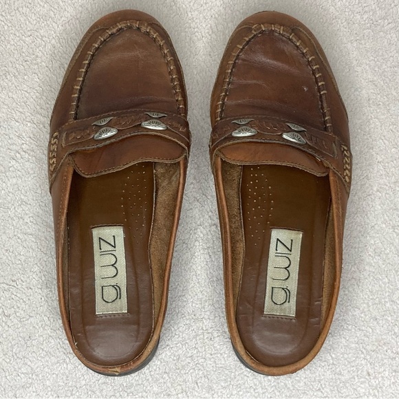 Vintage G. Wiz Slip On Loafer Mules-Brown Leather & Metal Detail-Women’s 7.5-Vtg - Picture 4 of 10